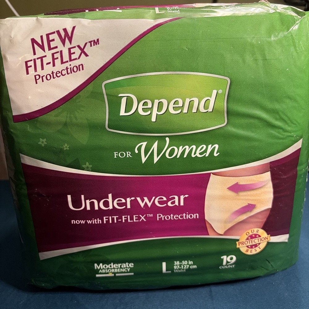 Depend Fit-Flex Women’s Underwear Size Lg Moderate Absorbency 19 Count Peach
