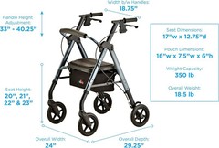 NOVA Star Deluxe Rollator Walker – Extra Wide 8″ Wheels, Blue – Open Box