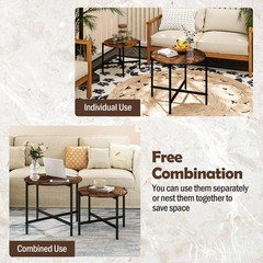 Goflame Nesting Coffee Set Of 2 Round Coffee Tables Wood Metal Frame Modern