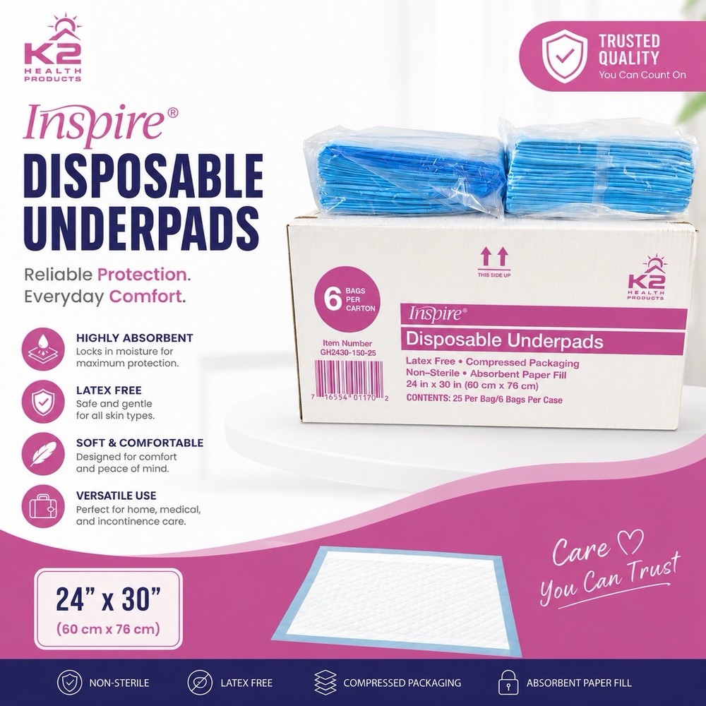 Inspire Disposable Underpads 24” x 30” (Priced Per 50 Pads) 2 Sealed Packages