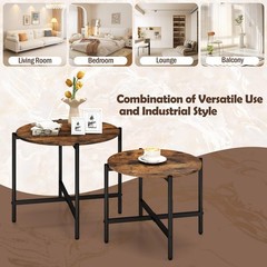 Goflame Nesting Coffee Set Of 2 Round Coffee Tables Wood Metal Frame Modern