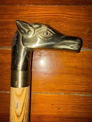 Vintage Wood & Solid Brass Horse Head Cane Walking Stick W/ Hidden Flask