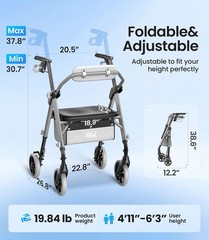 Walkers for Seniors, Z11 Rollator Walker with Seat, Max 380 Lbs, Avant Walkers w