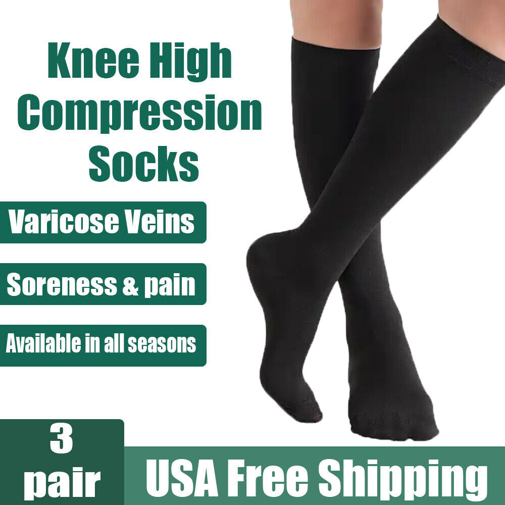3 Pairs (15-20MMHg) Copper Compression Socks Moisture Wicking Support Stockings-
