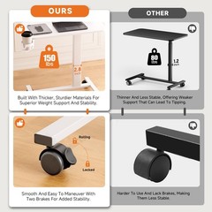 Adjustable Overbed Bedside Table with Lockable Wheels, Pneumatic Mobile Stand…
