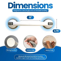 Safe-er-Grip Suction Cup Grab Bars for Bathtubs & Showers, 16 Inches