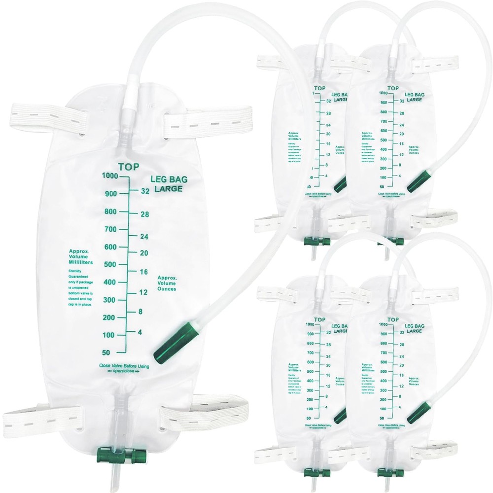 5-Pack 1000ml Leg Bag Urinary Drainage Bags with Adjustable Straps, Leak-Resi…