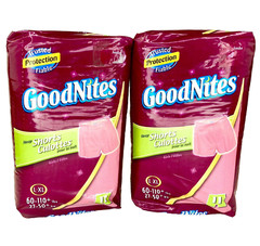 2 Packs Goodnites Sleep Shorts Pink L-XL Plastic Backed Diaper Pull Up Vintage