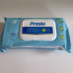 Presto Cleansing Wipes 1 Pack 48 Counts 12×8 In, Alcohol Free, Hypoallergenic