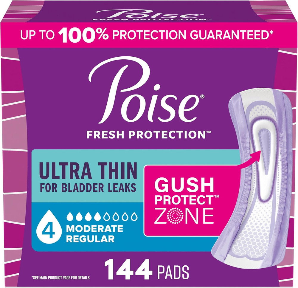 Poise Ultra Thin Incontinence & Postpartum Pads for Bladder Leaks, 4 Drop Modera