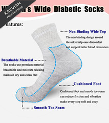 Aisesine Diabetic Ankle Socks Women for Large, Black/White/Grey-6 Pairs