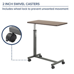 Drive Medical Adjustable Overbed Table Silver Vein Finish Non-Tilt Rolling Cart