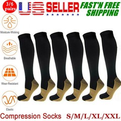 6 Pack Compression Socks (20-30mmHg) Moisture Wicking Cotton Support Stocking US