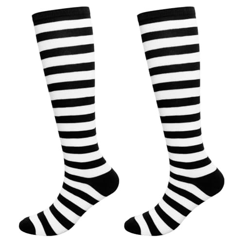 Gvhntk Knee High Striped Socks Long Thin Tube Sports Black and White