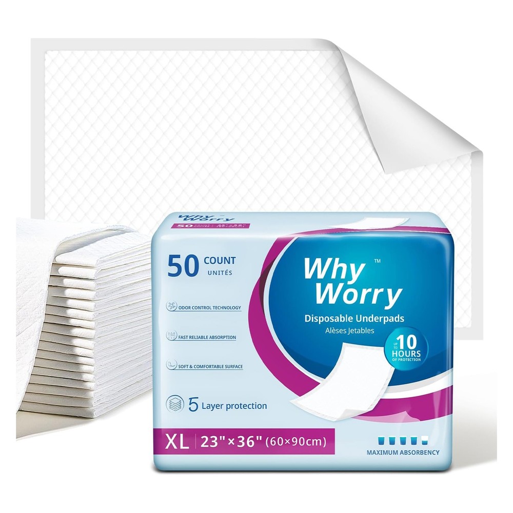 23″ x 36″ Disposable Bed Pads for Adults and Babies, Super Absorbent, 50 Count