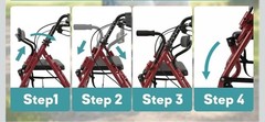 Red 4-Wheel Rollator Walker With Seat & Backrest, Foldable, 300 lb Capacity