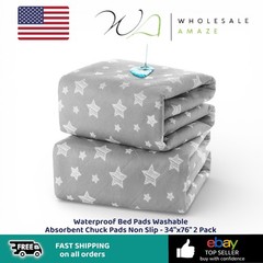 Waterproof Bed Pads Washable Absorbent Chuck Pads Non Slip – 34″x76″ 2 Pack