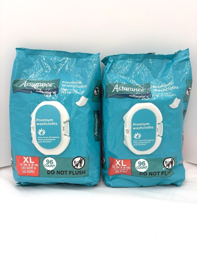 Assurance Premium XL Washcloths Adults, Disposable & Pre-Moistened 2 Pk2 96 Ct,