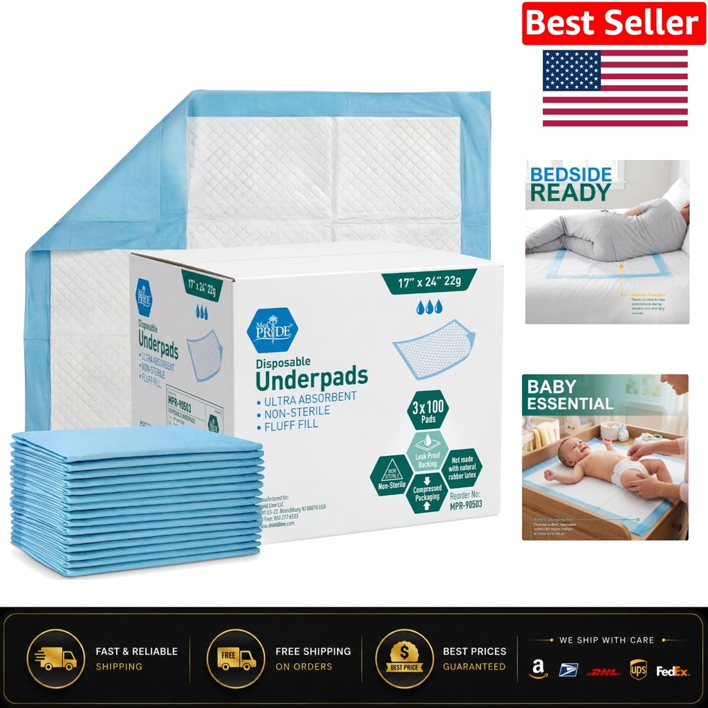 Medpride 100-Count Disposable Underpads 17“ x 24“ – Super Absorbent Protection