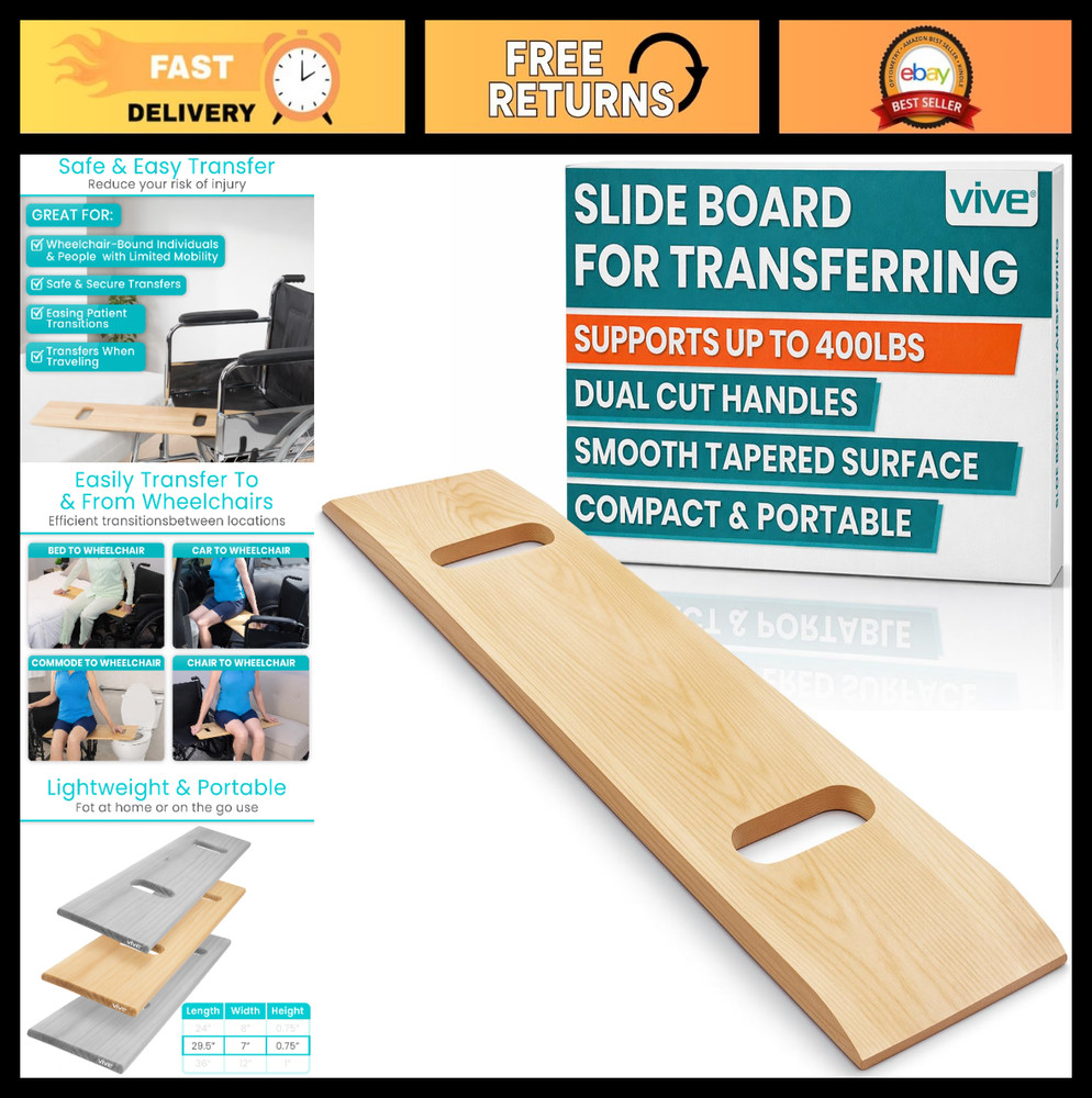 Heavy Duty Transfer Board 30″ x 8″ – Patient Slide Assist for Wheelchair, Bed, C