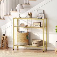 Hoobro 29.5 Narrow Console Table 3-Tier Tempered Glass Sofa Table Modern