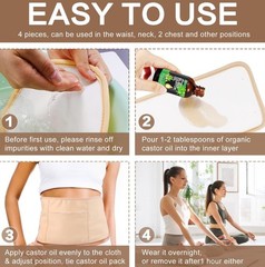 4 Pcs Castor Oil Pack Wrap Organic Cotton for Liver Detox, Stomach, Belly…