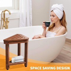Shower Foot Rest 15 In, Acacia Shower Stool for Shaving Legs,Corner Bath Shower