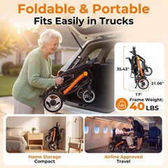 Folding Electric Wheelchair 25 Mile Range Lightweight Portable Power Chair