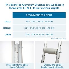 BodyMed Aluminum Crutches, Adult – Pair of Lightweight, Height Adjustable