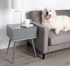Kate And Laurel Finco Midcentury Modern Style Side Table 2 Drawers Gray Finish