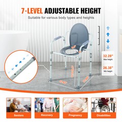 VEVOR Bedside Commode Chair Wide Seat Adjustable Height 350LB Raised Toilet Seat