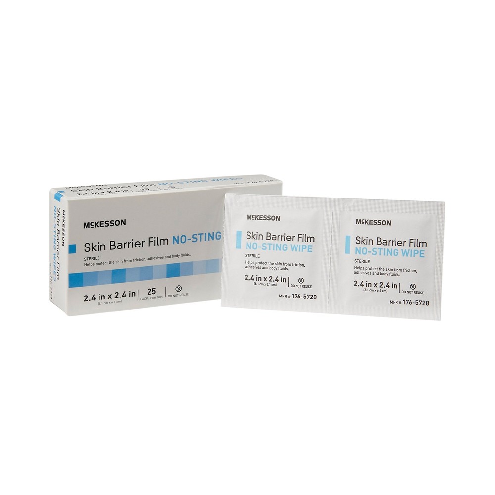 McKesson No Sting Skin Barrier Wipe 2-2/5 X 2-2/5 Inch Sterile 176-5728 25 Ct