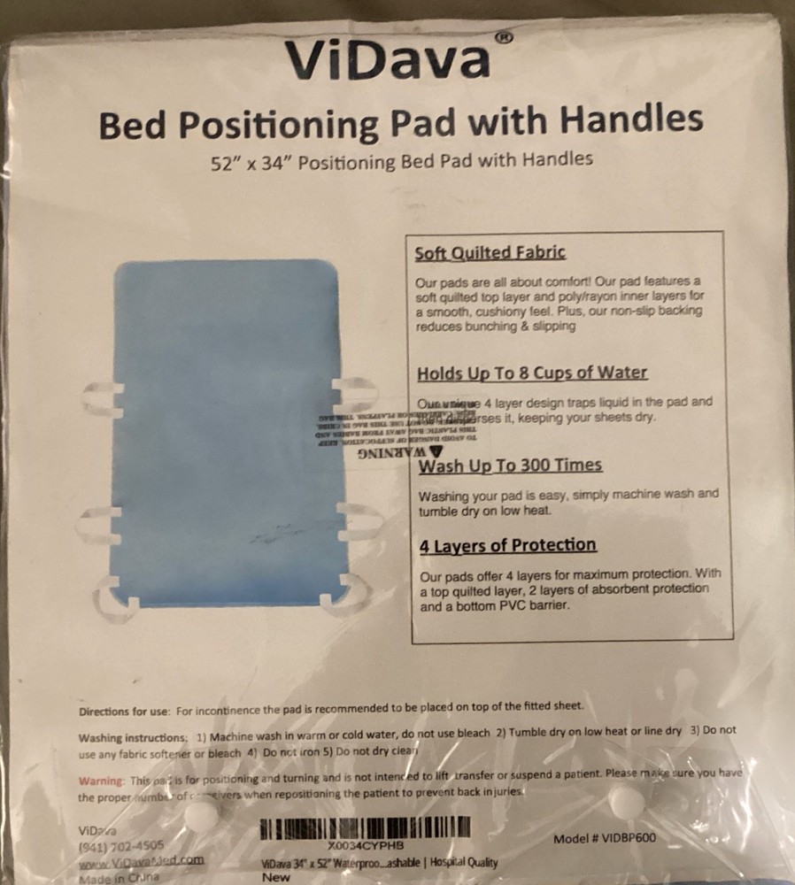 ViDava Bed Positioning Pad with Handles, Washable, Quilted Fabric