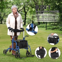 Ⓜ️Walker Wheelchair Combo Foldable Aluminum Rollator with Footrests for Seniors