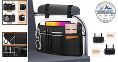Wheelchair Side Bag Armrest Storage Reflective Stripe Cup Holder Black