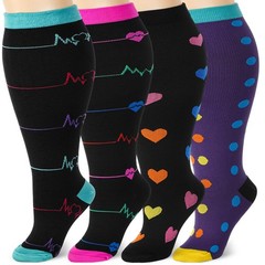 4 Pairs Plus Size Compression Socks Wide Calf for Women 20-30 Mmhg Knee High …