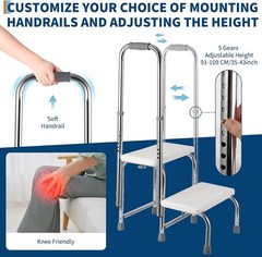 Senior Step Stool with Handle, Heavy Duty 2-Step Non-Slip Platform,440lb Support