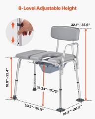 VEVOR 4-in-1 Bedside Commode Chair Raised Toilet Seat 500 lbs Adjustable Height