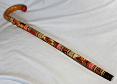 Manly Heavy Duty Hand Carved Wooden Cane Mexican Aztec Hand Painted ONE Cane