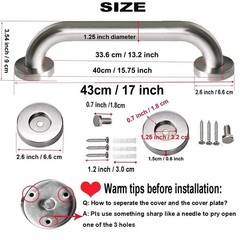 Brushed Nickel Shower Grab Bar 16 Inch – 1 1/4″ Diameter, iMomwee 2 Pack Stainle