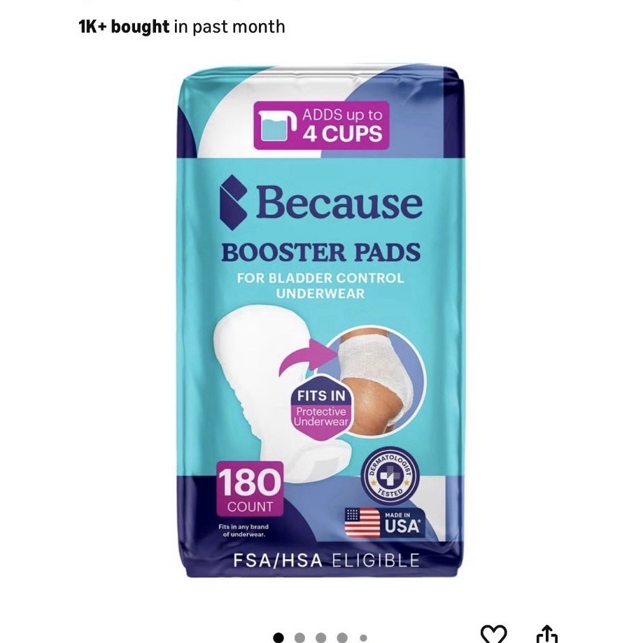 Because Overnight Extra Absorbency Booster Pads 4 Cups 16x7x5.5in 180 Count