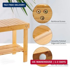 VaeFae Bamboo Shower Bench, Spa Bench Seat Stool, Foot Rest Shaving Stool with N