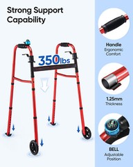 6.8lbs Lightweight Folding Walkers for Seniors Travel 2 Wheels 350lb Capacity