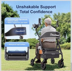 BlessReach Heavy Duty Upright Rollator Walker Seniors Padded Seat 450lb 8″ Wheel