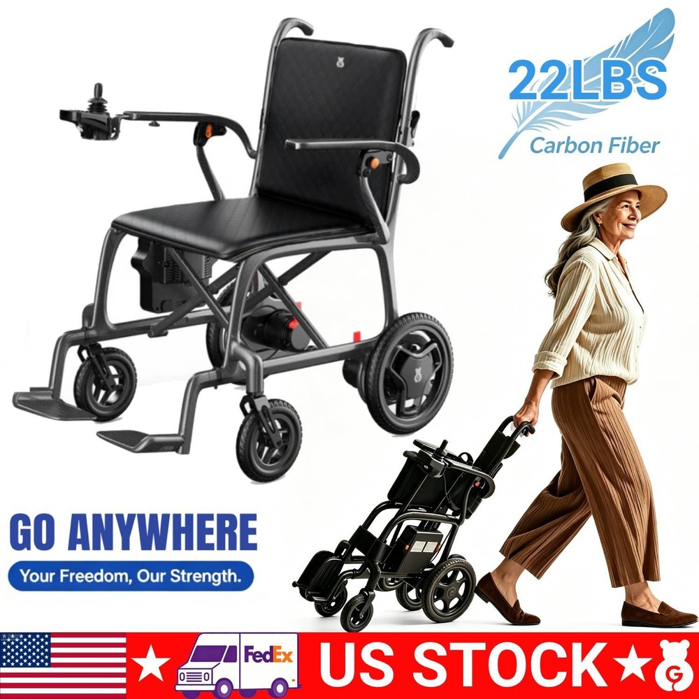 22Lbs Carbon Fiber Lightest Electric Wheelchair for Adults, Portable&Foldable
