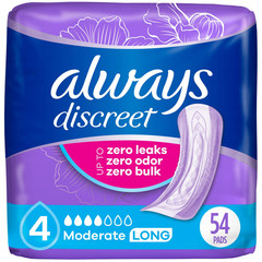 108 Count (2 Packs Of 54) Always Discreet, Long Length Incontinence & Postpartum