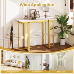 Giantex 42 Console Table Modern Faux Marble Entryway Table Geometric Metal