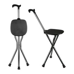 Hold 440 lbs Walking Cane Seat Folding Stick H34.6“ W11.8“, Square Black