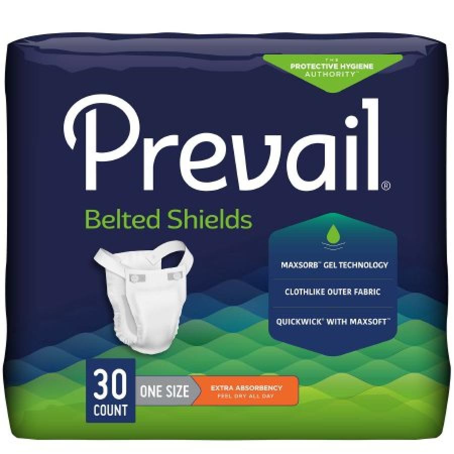 Prevail Belted Shields Adult Unisex Button Closure Light Absorb One Size 30 Ct