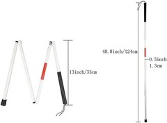 Aluminum Folding Walking Cane Stick Reflective Red for The 48.82″, White,Red